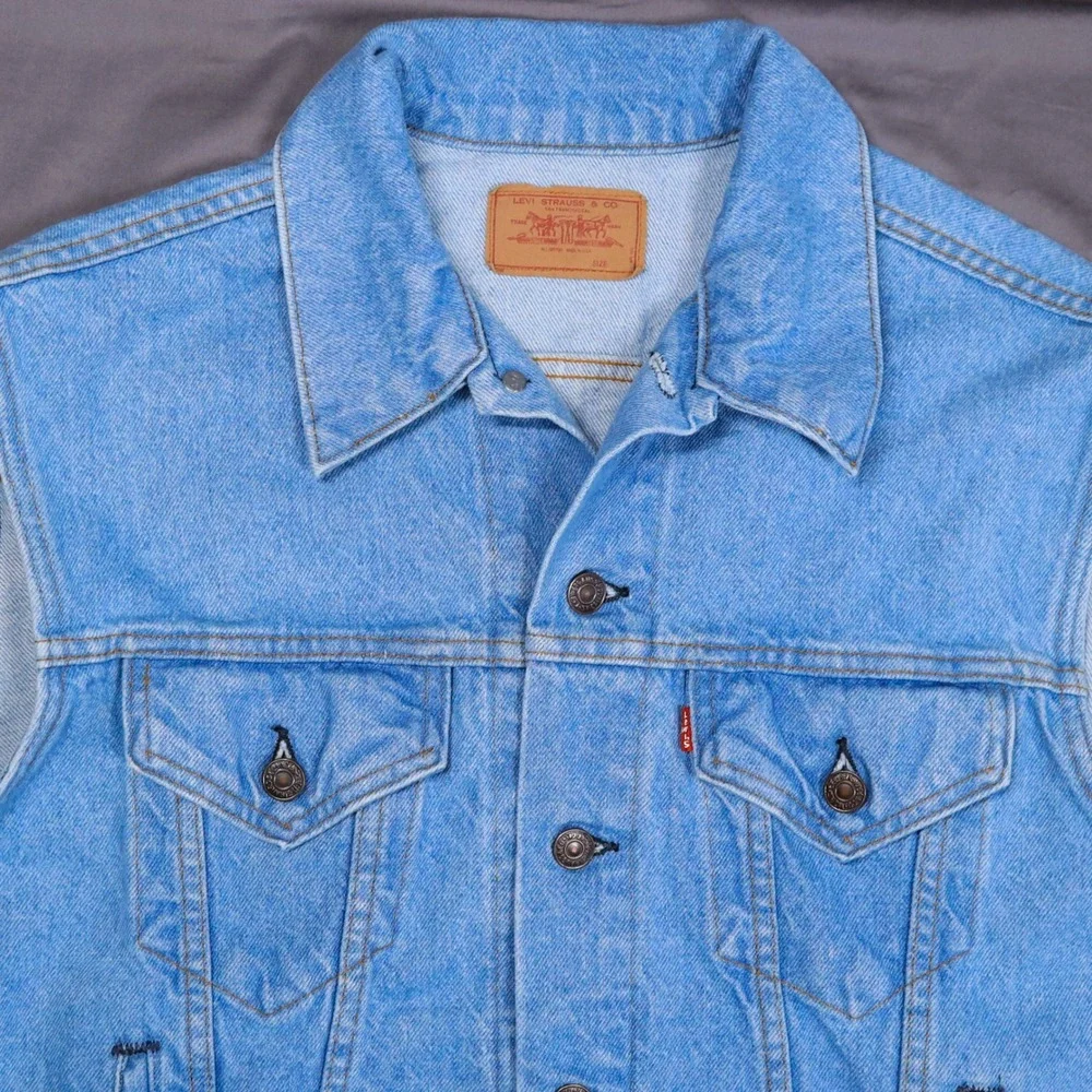 Vintage 70s Levi's Denim Vest Mens XL Light Wash Made in USA Red Tab Trucker